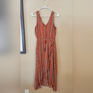 Sleeveless Rust Striped V-Neck Maxi Dress